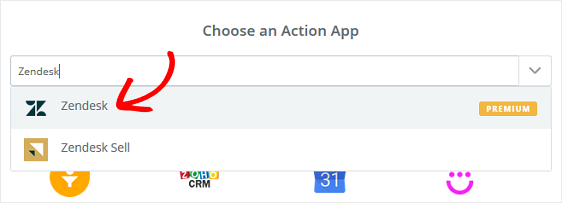 scegli l'app di azione di zendesk
