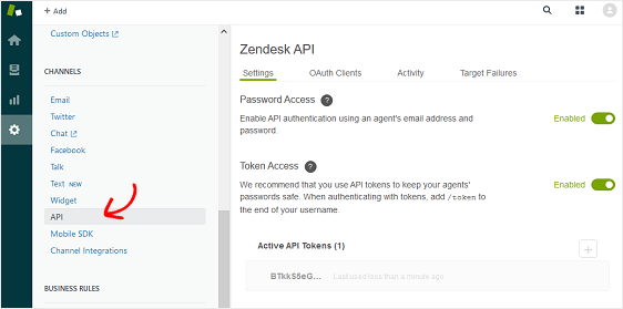 Zendesk 帳戶中的 zapier api 令牌