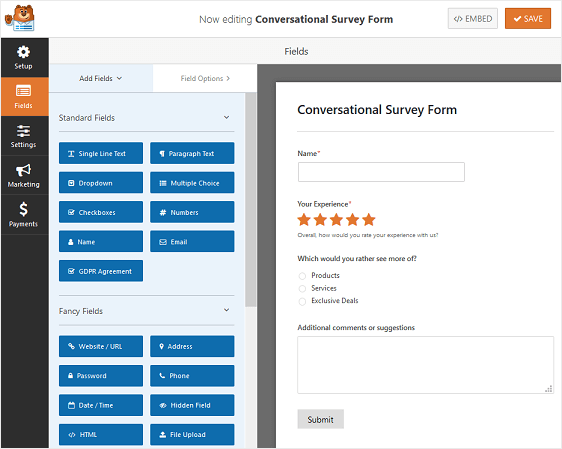 exemple de formulaire d'enquête conversationnelle