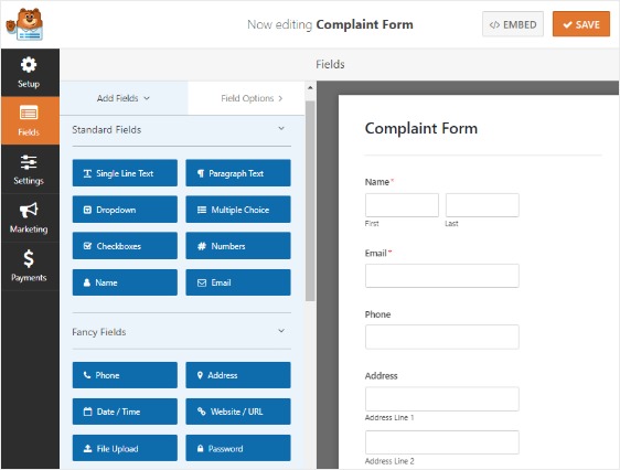 wpforms -claim-form-default-fields