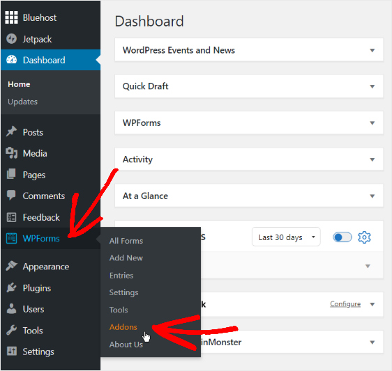 wpforms-tableau de bord-addons