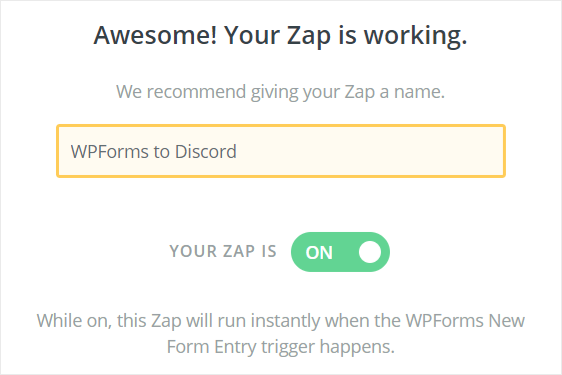 WPForms către Discord Zap