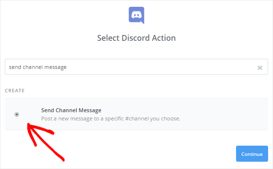 выберите действие Discord