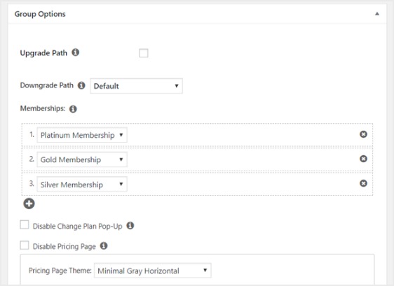 opciones de membresía memberpress