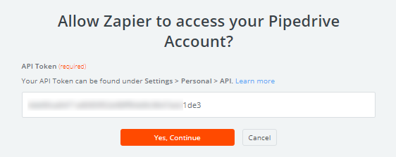 Zapier'in Pipedrive hesabına erişmesine izin ver