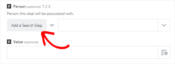 Le champ Personne ajoute une étape de recherche