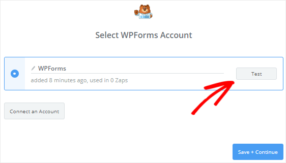 testar a conexão entre Zapier e WPForms