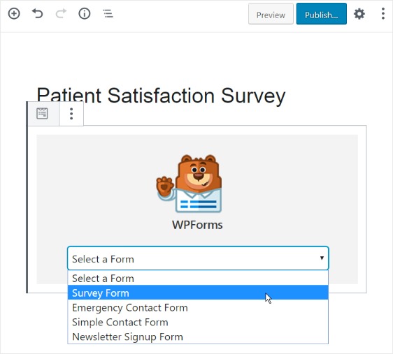 encart déroulant de l'enquête de satisfaction des patients