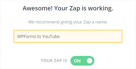 เปิด WPForms to YouTube zap เพื่อให้ผู้ใช้สามารถอัปโหลดวิดีโอได้