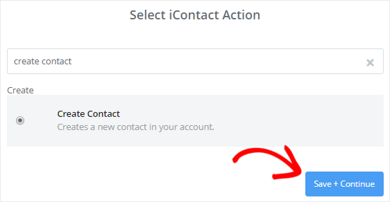 Wählen Sie Kontakt als iContact-Aktion erstellen