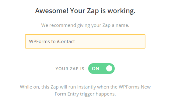 WPForms para iContact zap