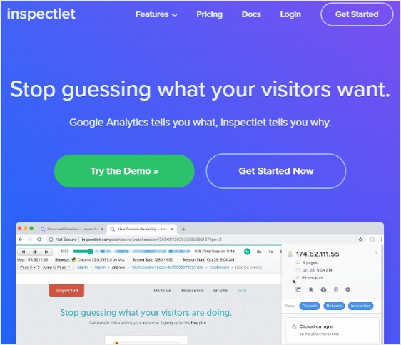 inspectlet homepage aumentar conversões