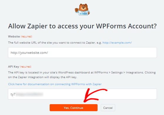 Izinkan Zapier mengakses akun WPForms