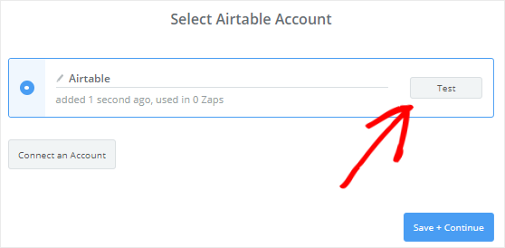 اختبار الاتصال بين Zapier و Airtable