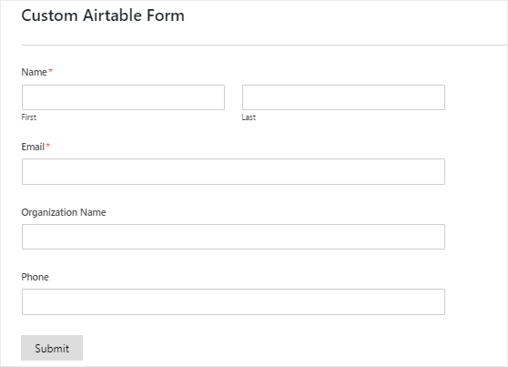 عرض نموذج Airtable مخصص