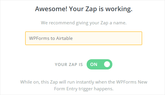 WPForms เป็น Airtable zap