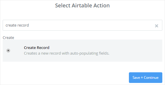 حدد خيار إجراء Airtable