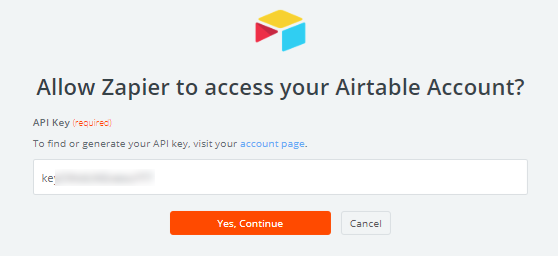 允許 Zapier 訪問 Airtable 帳戶