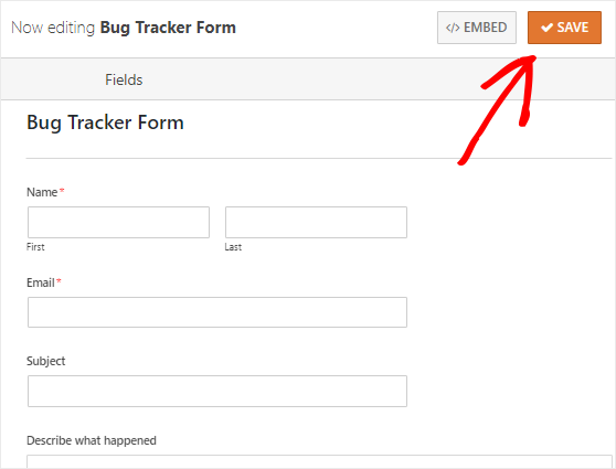 Guardar formulario Bug Tracker