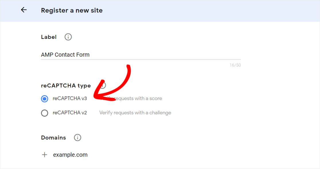 Выберите переключатель reCAPTCHA v3
