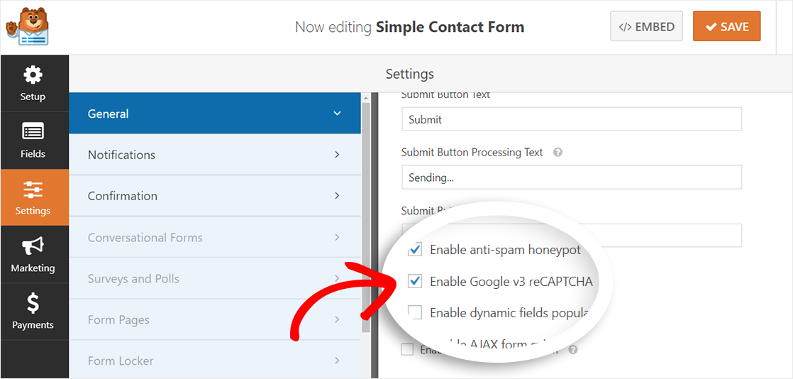 Abilita il modulo di contatto di Google v3 reCAPTCHA amp-friendly