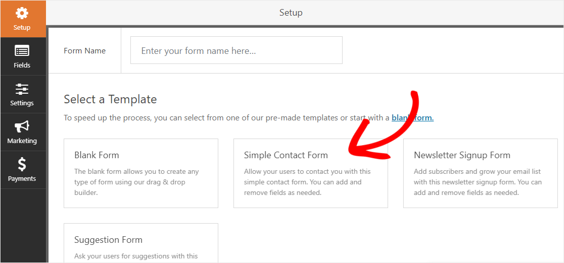 Modello di modulo di contatto semplice