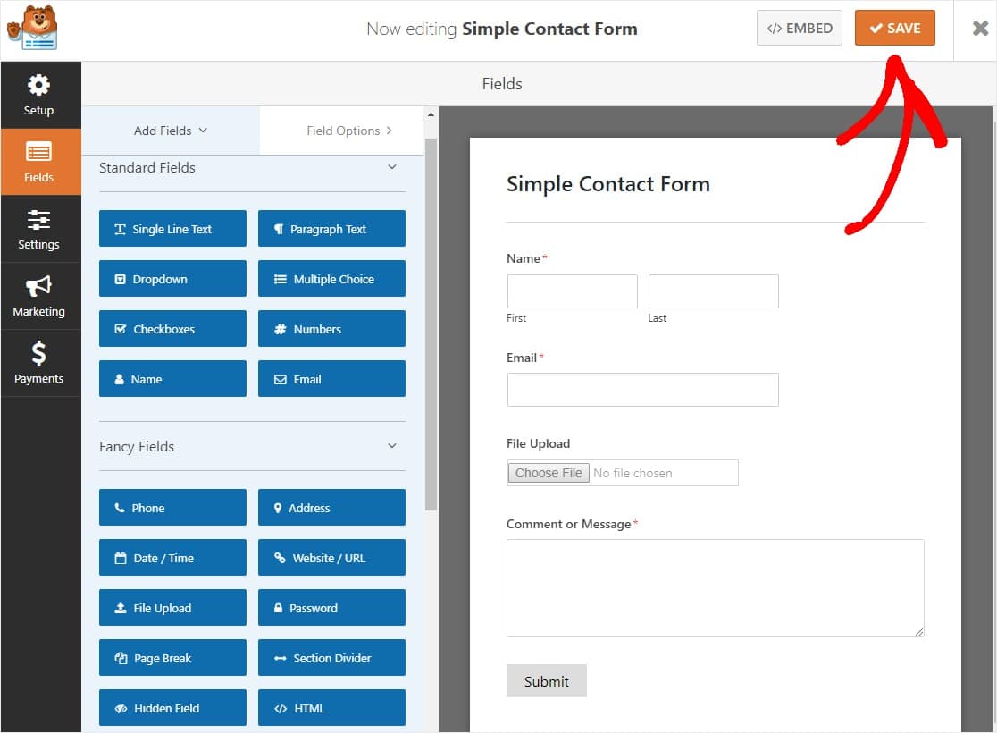 บันทึกแบบฟอร์ม wpforms ของคุณ