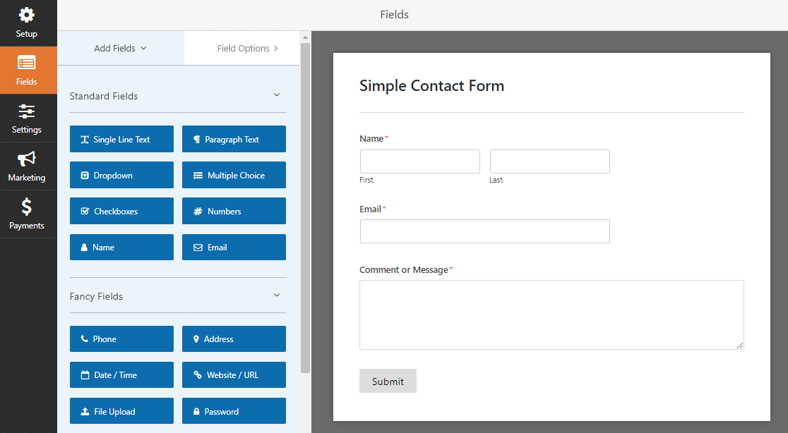 wpforms semplice modulo di contatto