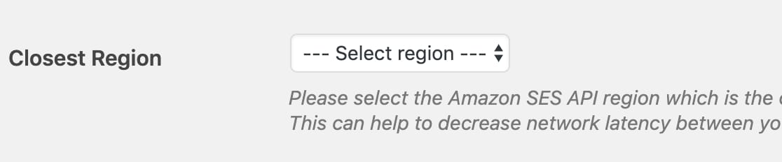 Elija la opción de región más cercana en la configuración de WP-Mail-SMTP