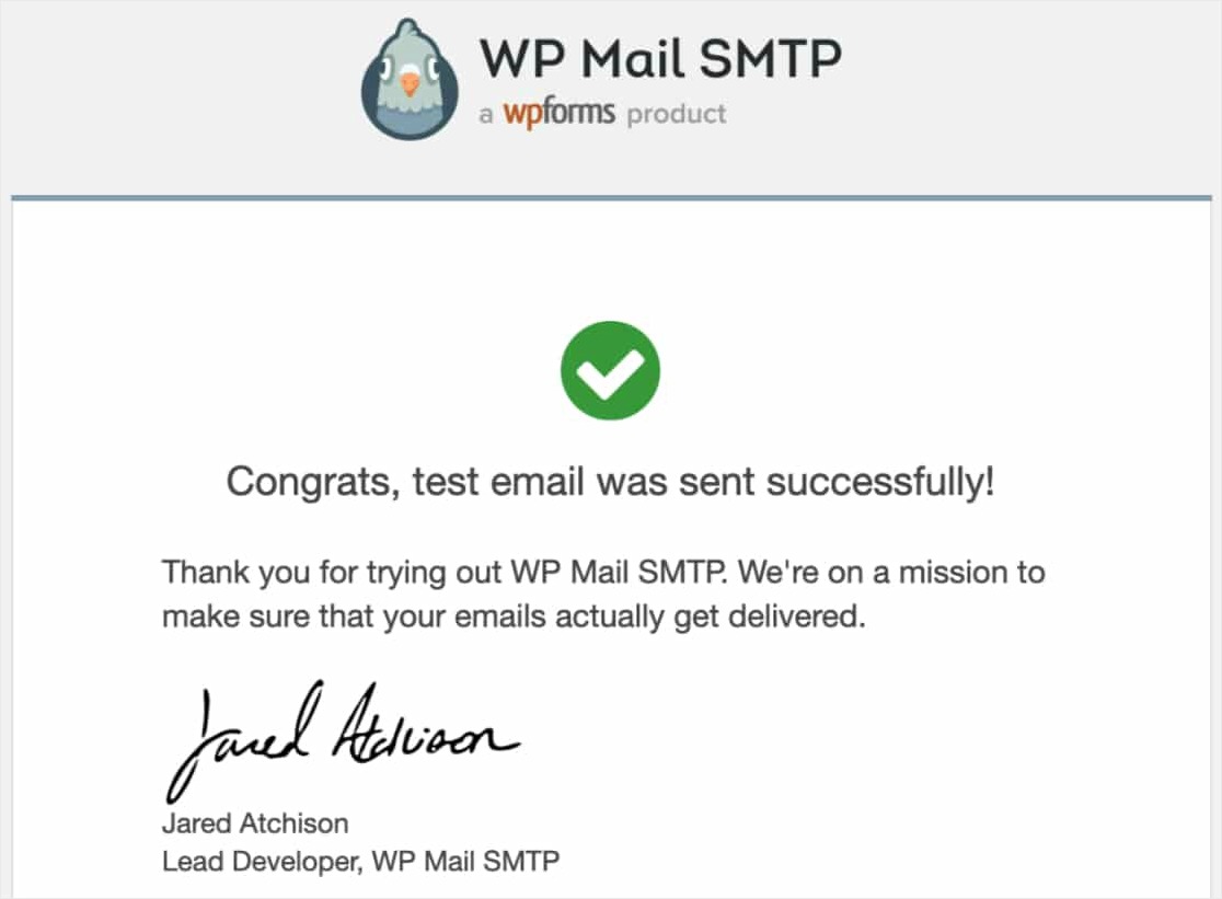 Testarea cu succes a e-mailului din căsuța de e-mail WP-Mail-SMTP