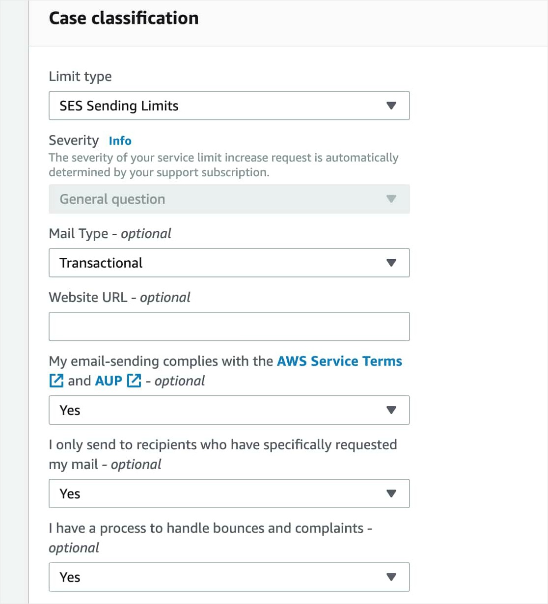 กรณีการจำแนกประเภทแบบฟอร์มใน AWS-smtp