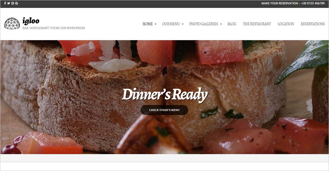 Igloo meilleurs thèmes de restaurant wordpress