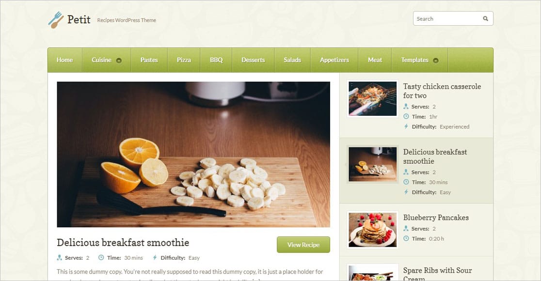 Petit ธีมร้านอาหาร wordpress ที่ดีที่สุด