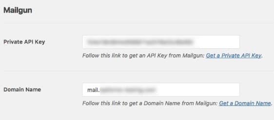 หน้าคีย์ API ส่วนตัวของ mailgun