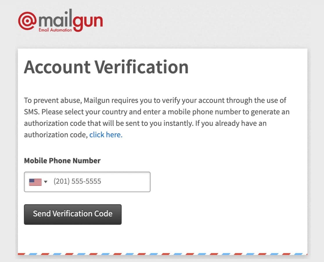 tela de verificação de conta mailgun enviar e-mails WordPress com Mailgun