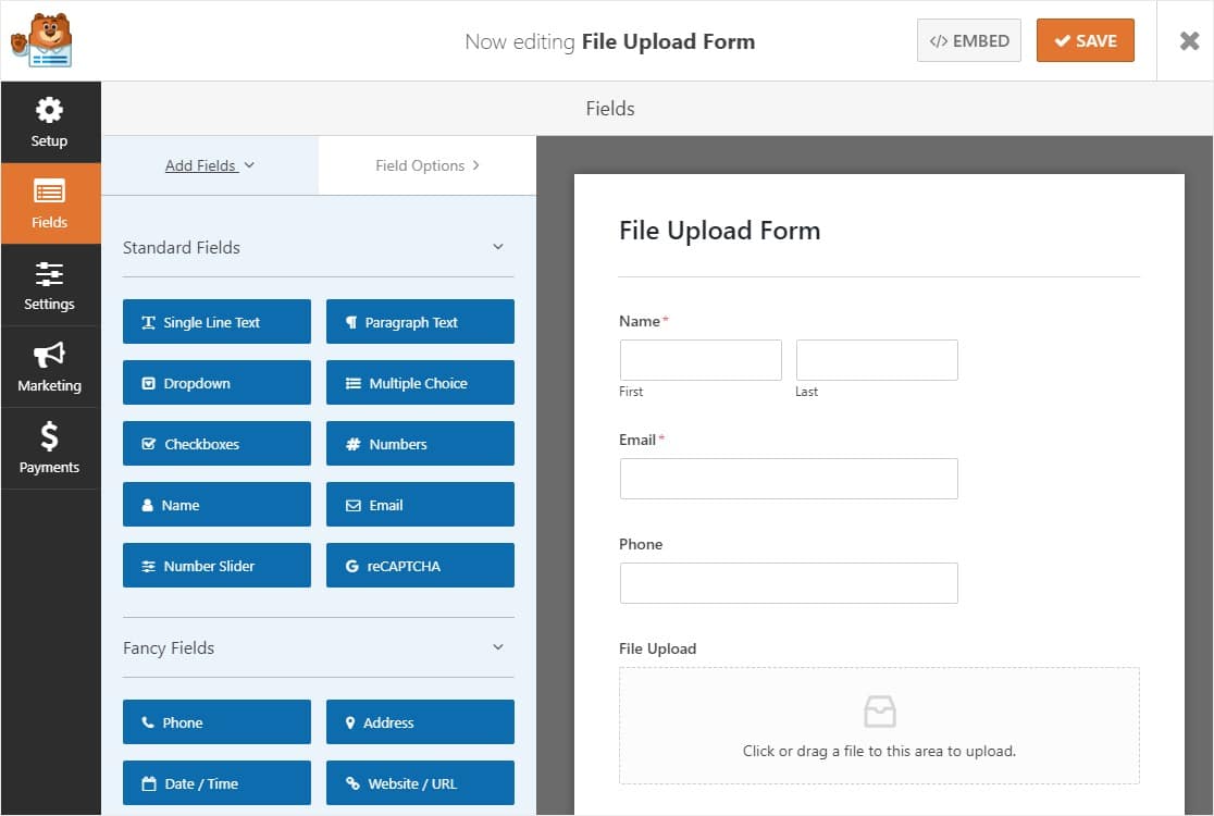 Datei-Upload-Formular mit Datei-Upload-Feldvorlage