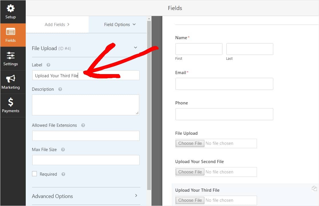 Benennen Sie Ihr Datei-Upload-Formular auf dem Formular