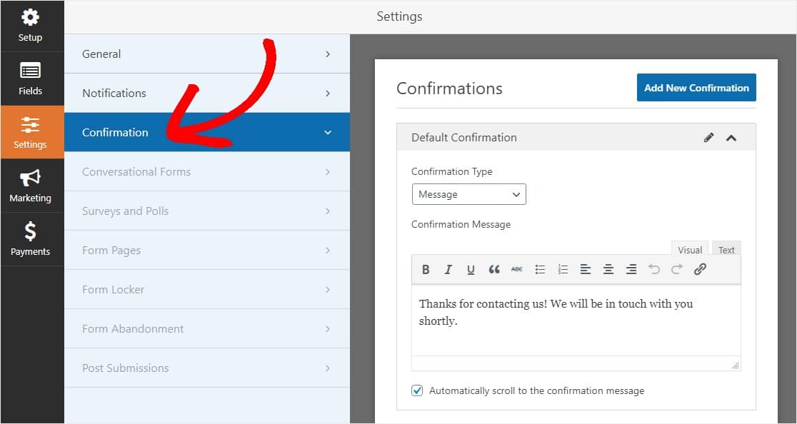 configurar confirmaciones de formulario