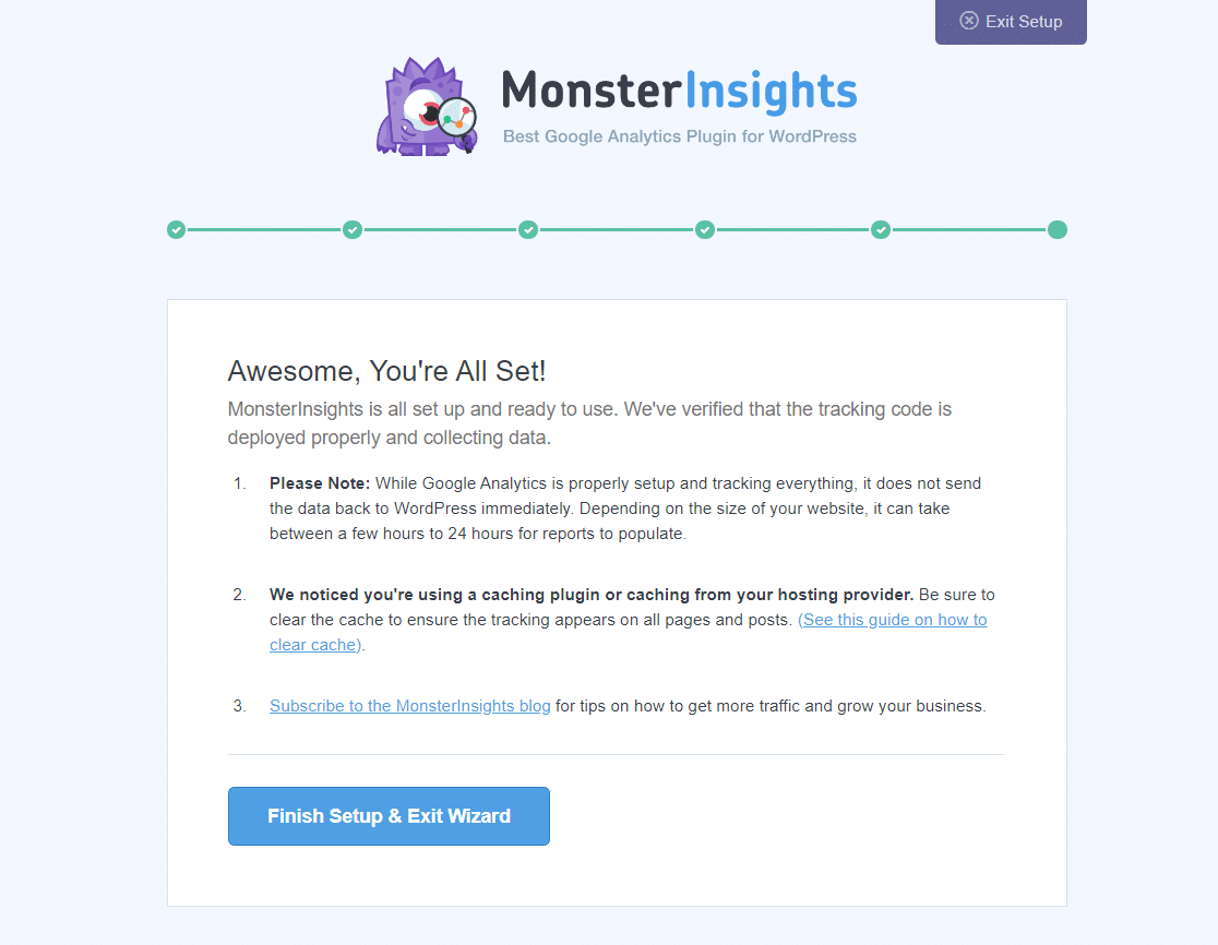 monsterinsights завершает настройку