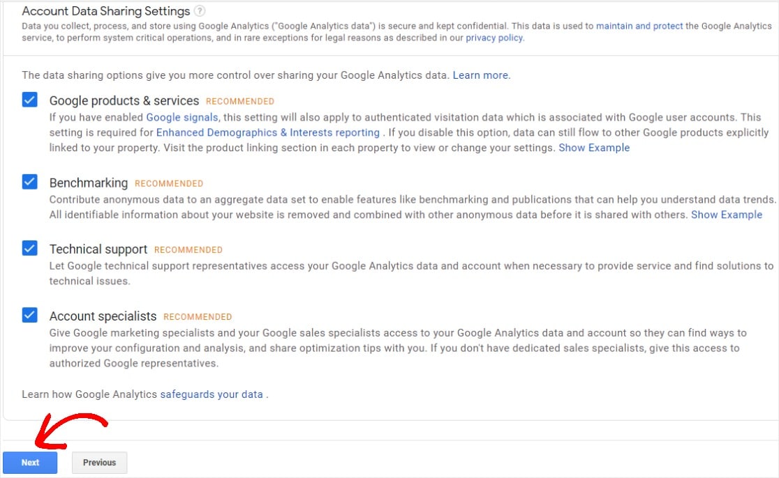 configuración de uso compartido de datos de la cuenta