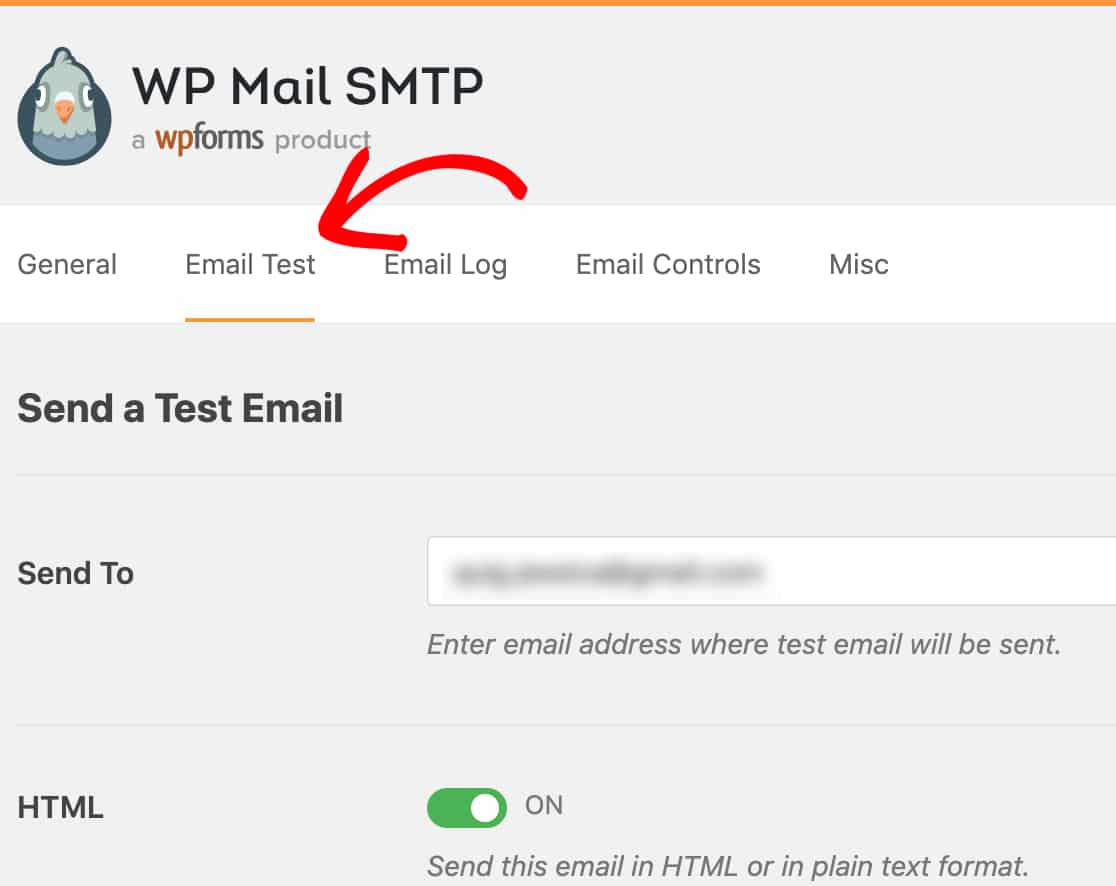 Abra a guia Email Test em WP Mail SMTP wordpress outlook mailer