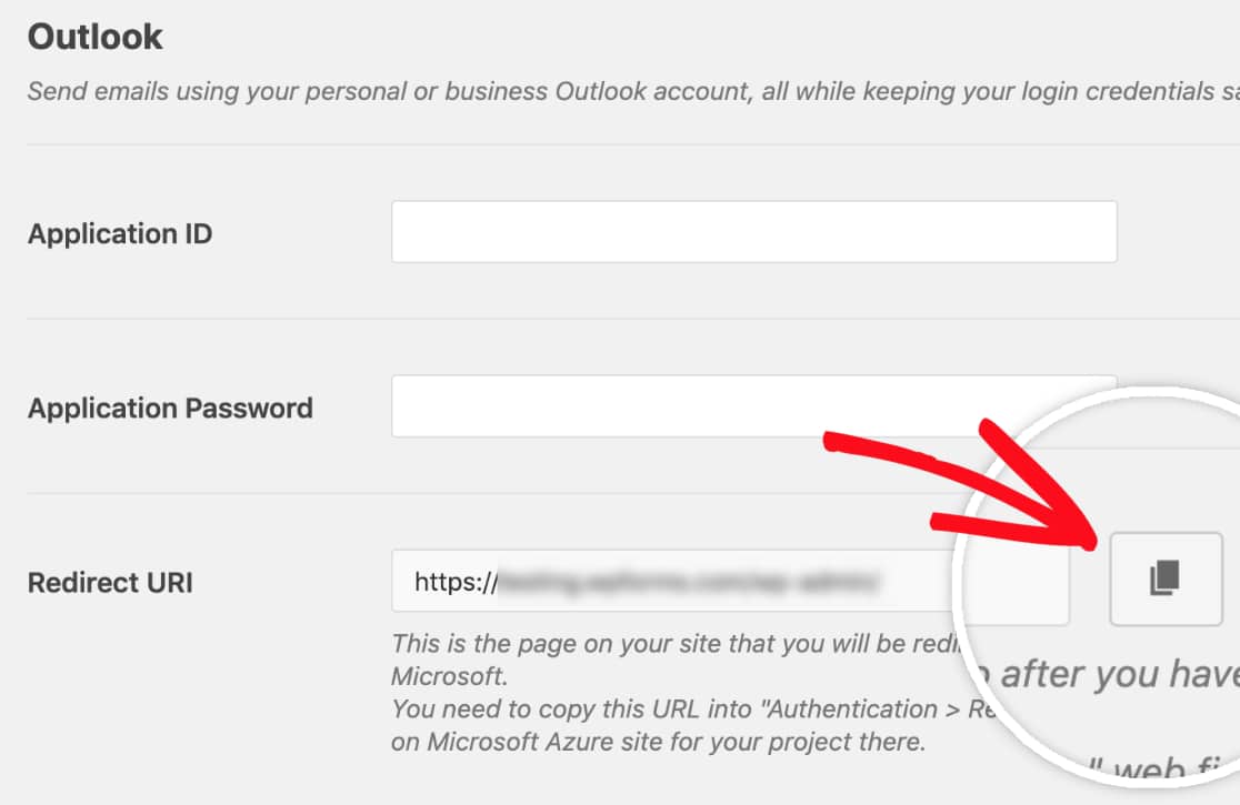 Copiar URI de redirecionamento das configurações de SMTP do WP Mail