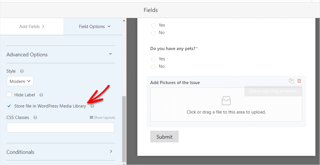 simpan gambar di perpustakaan wordpress