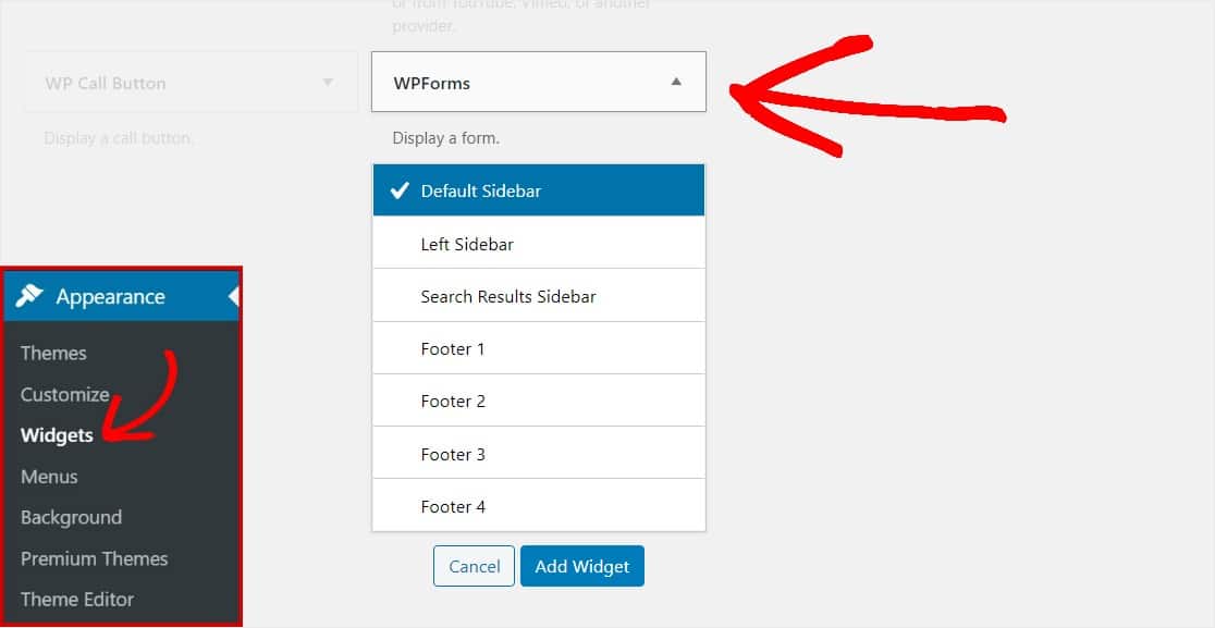 พื้นที่วิดเจ็ต wpforms วิดเจ็ตอัปโหลดเวิร์ดเพรส