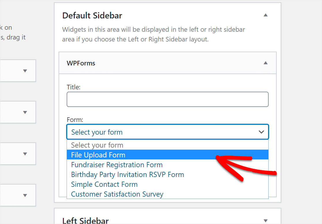 Formular im Upload-Widget auswählen