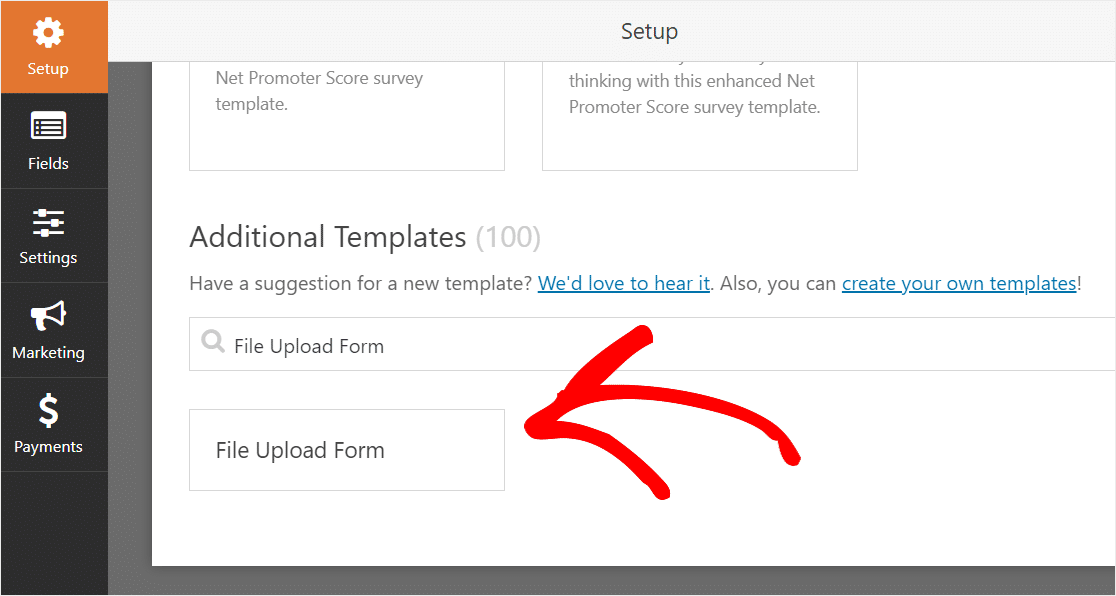 modello di modulo di caricamento file