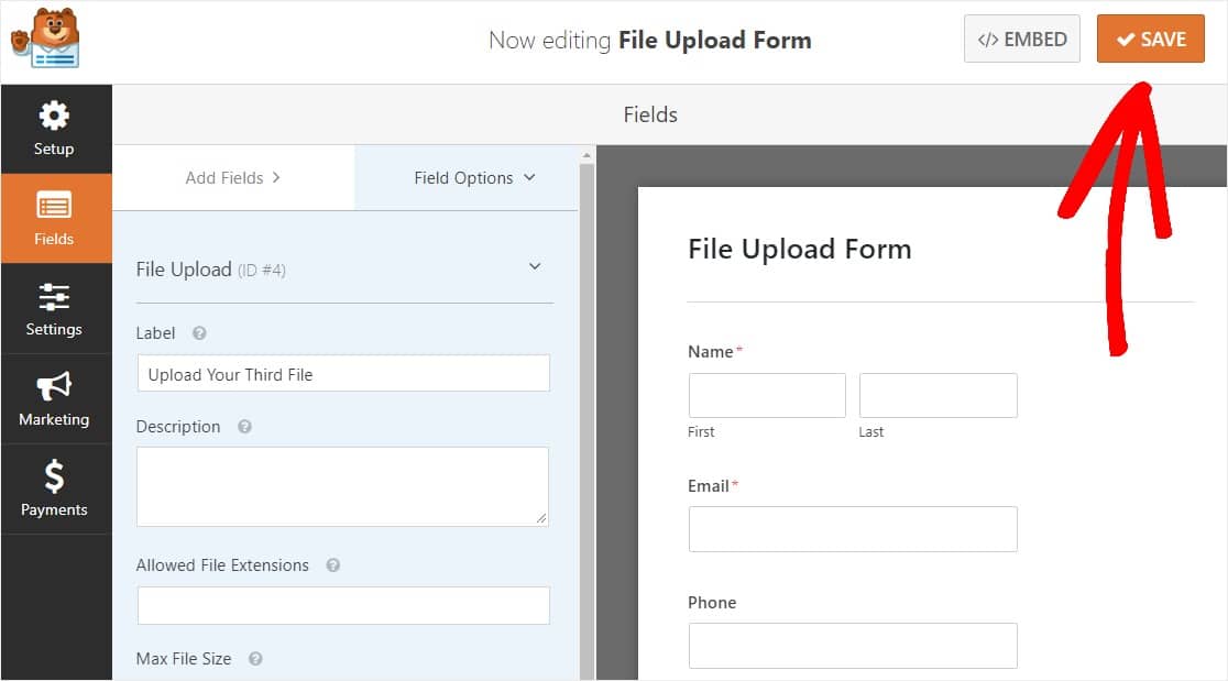 simpan formulir unggah beberapa file Anda