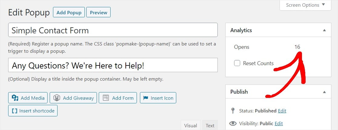 So zeigen Sie an, wie viele Personen Ihr WordPress-Popup-Formular angesehen haben