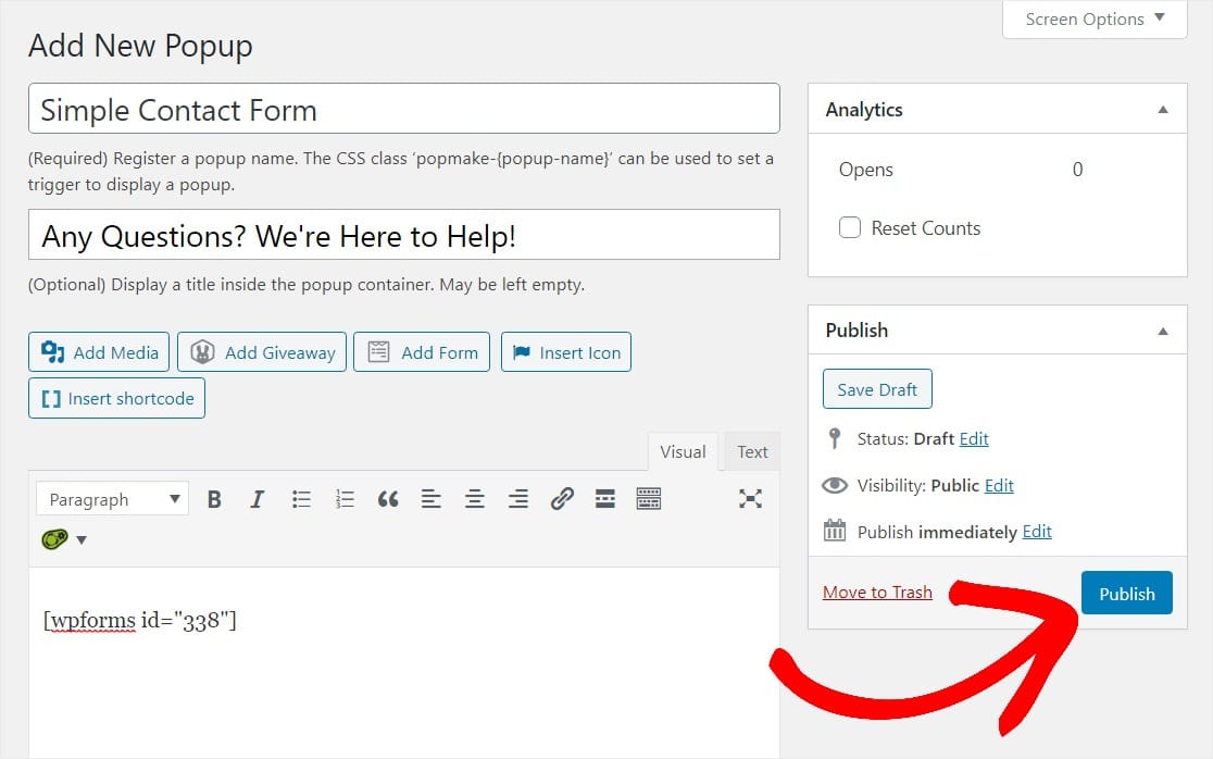 publicar formulário popup wordpress