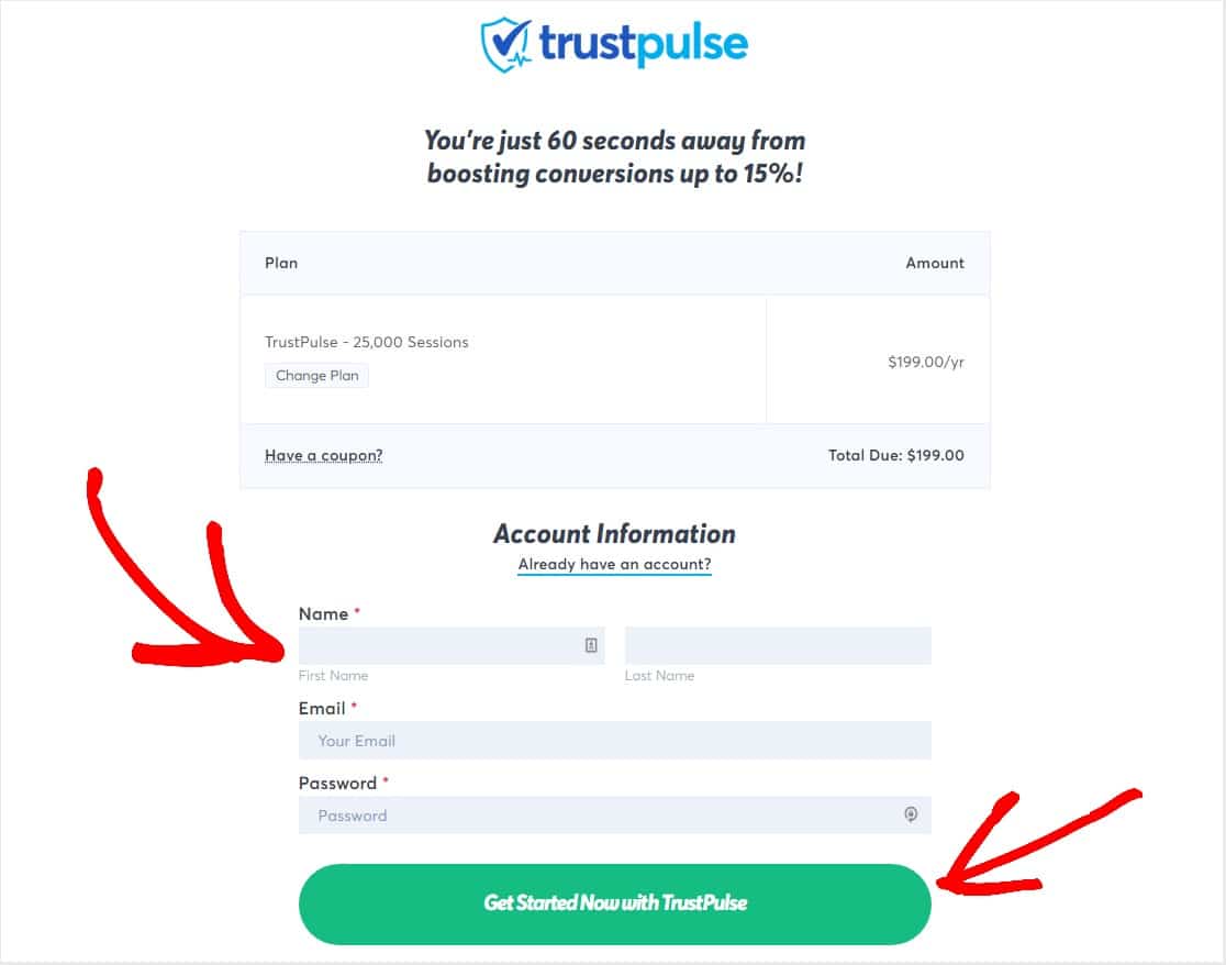 กรอกข้อมูล trustpulse